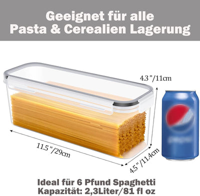 HRUISE Pasta Vorratsbehälter【3 Stück/Set】 2,3Liter Rechteckige Spaghetti Lange Nudel Aufbewahrungsbo