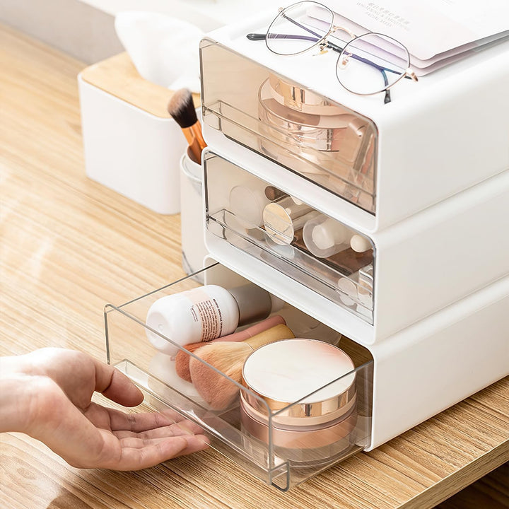 Organizer mit Schubladen Acryl 3 Stück, Schreibtisch Organizer a5, Schubladenbox Stapelbar, Büro Auf