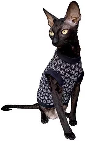 Hairless Cat's Cotton Stretch T-Shirt Black Spring for Sphynx Cats (L) Large Black Spring, Large Bla