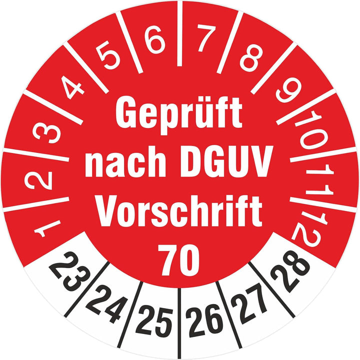 2500 Stück Prüfetiketten 18 mm geprüft DGUV Information Vorschrift 70 Fahrzeuge UVV 2023-2028 Prüfpl