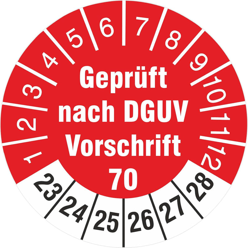 2500 Stück Prüfetiketten 18 mm geprüft DGUV Information Vorschrift 70 Fahrzeuge UVV 2023-2028 Prüfpl