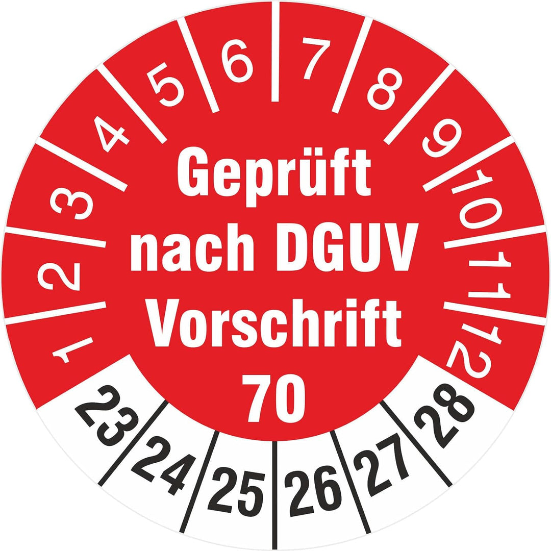 1000 Stück Prüfetiketten 30 mm geprüft DGUV Information Vorschrift 70 Fahrzeuge UVV 2023-2028 Prüfpl