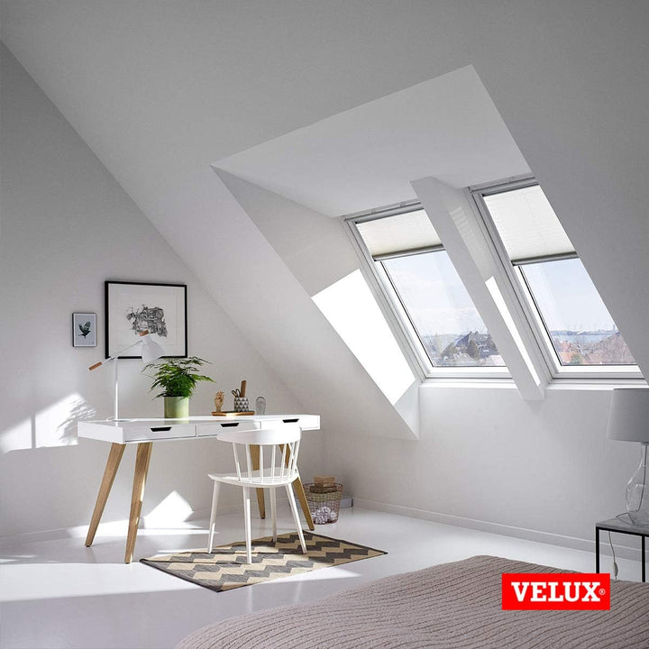 VELUX Original Dachfenster Plissee für M06, Sandbeige, mit Grauer Führungsschiene