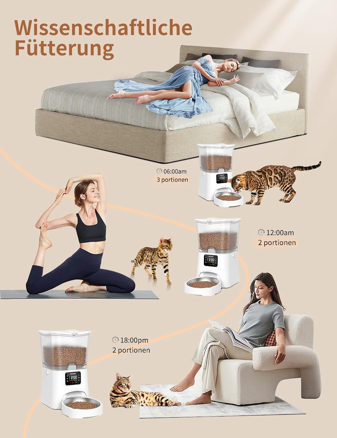 Futterautomat Katze,3L Katzenfutter Automat mit Programmierbarem Timer 1-6 Mahlzeiten pro Tag-Futter