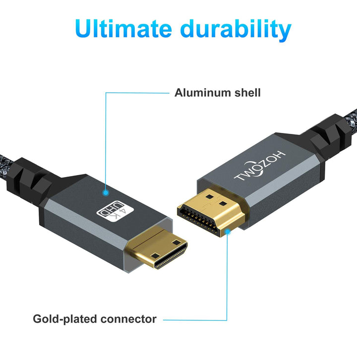 Twozoh Mini HDMI auf HDMI Kabel 2M 2 Stück, Nylon Geflochten HDMI auf Mini HDMI Unterstützt 3D/4K@60