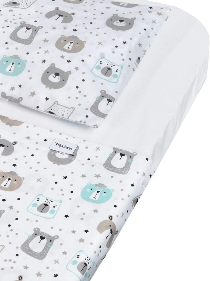 FlyIdeas Spannbettlaken für Beistellbett 90x55 cm, 3 STK - Mit Oberer Laken und Kissenbezüge für all