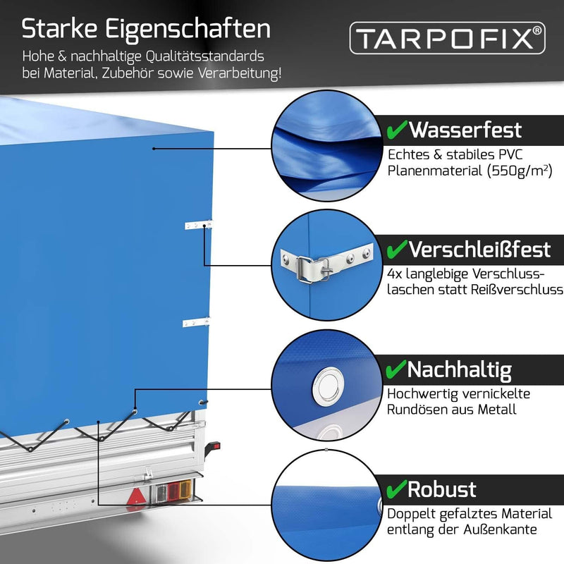 Tarpofix® Anhänger Hochplane 209x114x65 cm inkl. Planenseil - randverstärkte & robuste Stema Anhänge