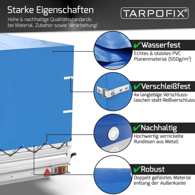 Tarpofix® Anhänger Hochplane 210x115x110 cm inkl Planenseil - ECHTES PVC PLANENMATERIAL - Randverstä