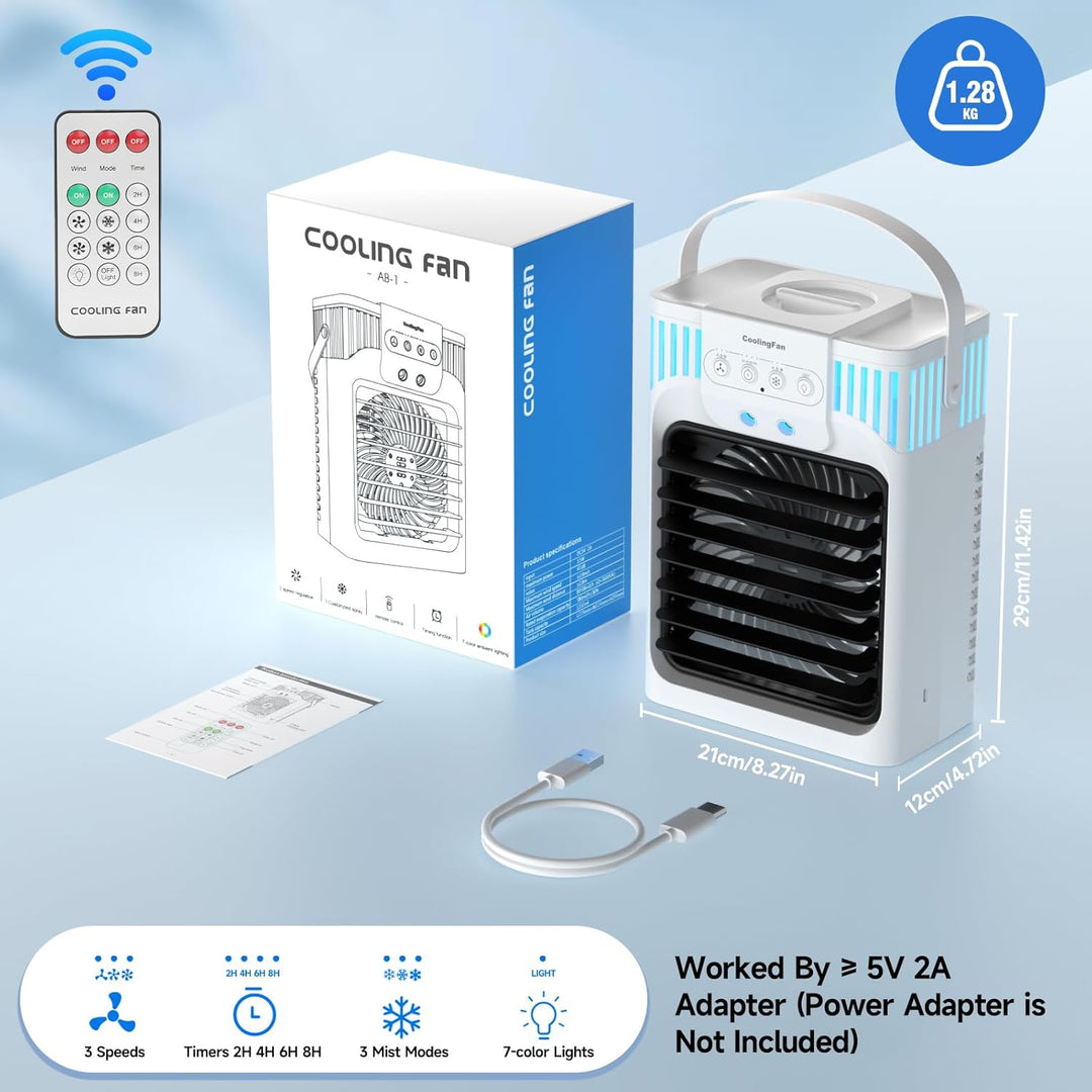 1200ml Mobile Klimaanlage mit Fernbedienung, 5 in 1 Mobiles Klimagerät, 3 Geschwindigkeiten, 3 Nebel