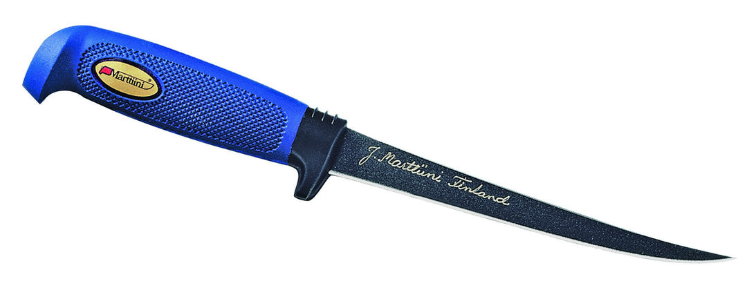 Marttiini Filetiermesser, Martef-klingenbeschichtung, Kautschuk-Griff, Lederscheide Anglermesser 7,5