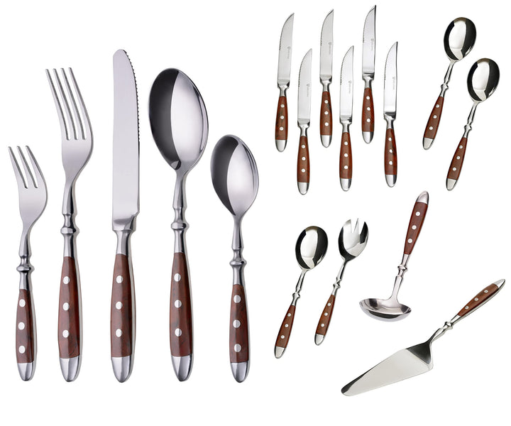 GRÄWE Besteckset, Nürnberg, 72-teilig, 12 Personen, Edelstahl, brauner Griff, rustikal, schwere Qual