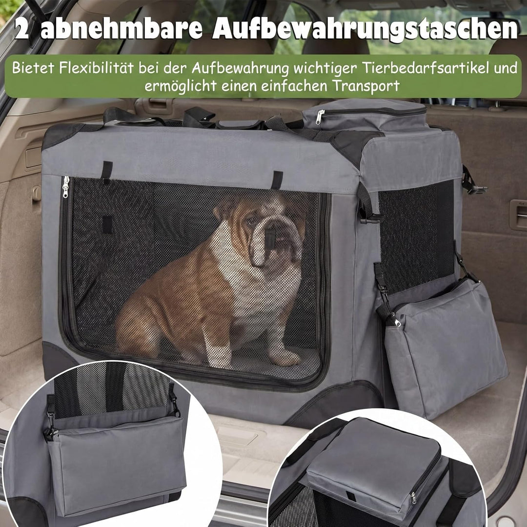 COSTWAY Hundebox Auto, Transportbox Hund faltbar (M-72 x 52,5 x 52,5 cm) | Hundetransportbox mit Gri