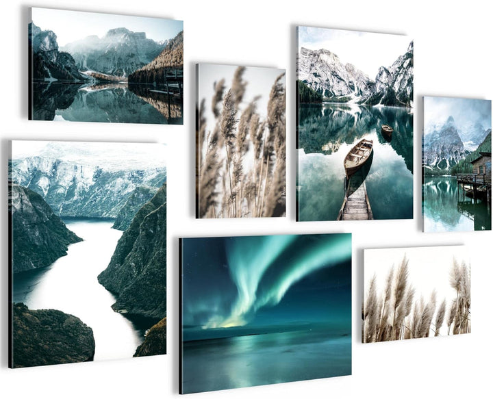 Novart Wandbilder Natur Berge See - KOMPLETT AUFHÄNGFERTIG - Aurora Grün Wohnzimmer Schlafzimmer- 7