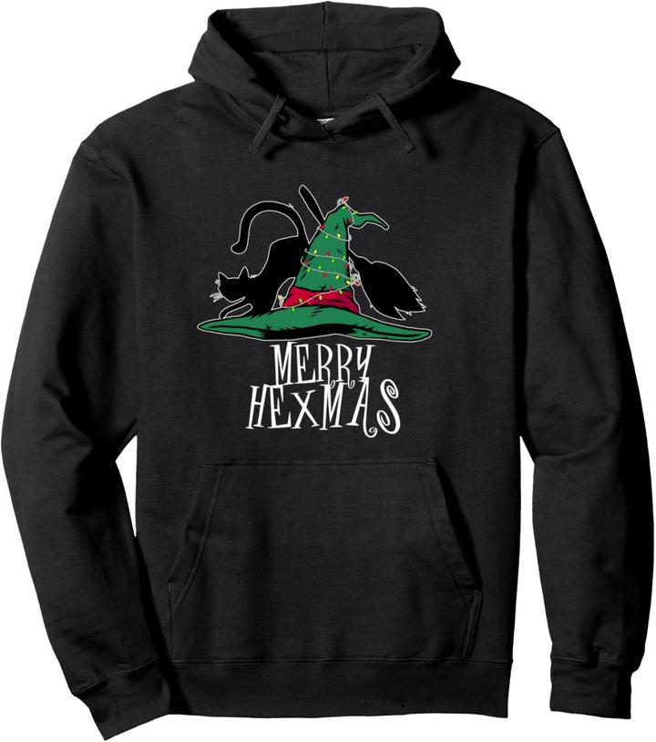 MERRY HEXMAS Hexenhut Besen Katze Okkult Meme Pullover Hoodie