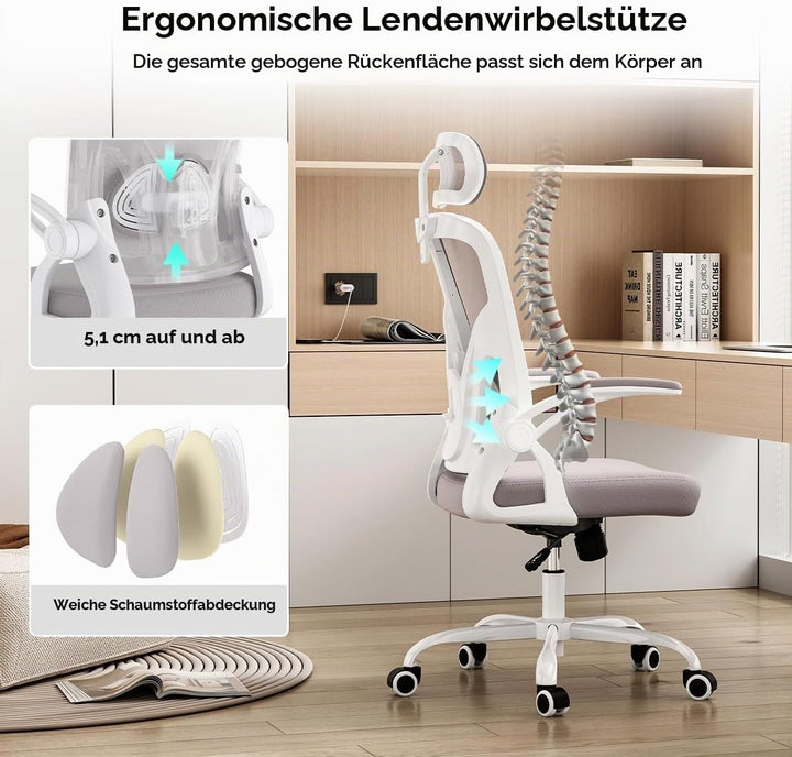 Farini Ergonomischer Stuhl mit Armlehne Büro Schreibtischstuhl mit Rollen Bequemer Home Office Stuhl