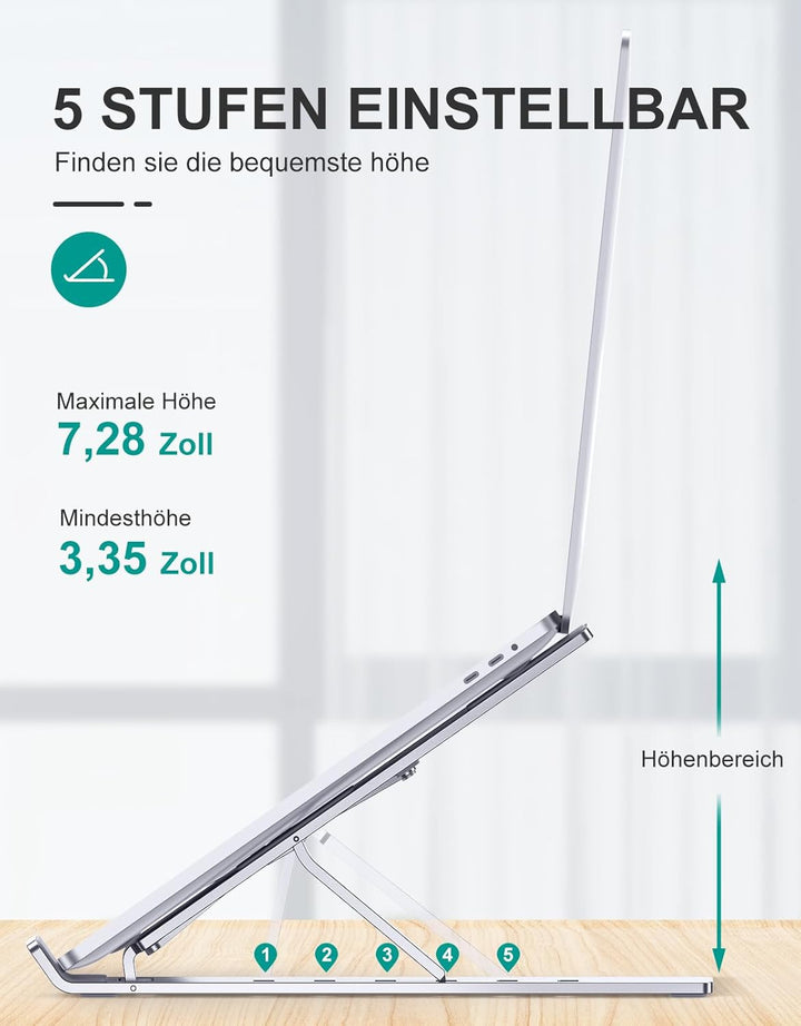 Babacom Laptop Ständer, Belüfteter Faltbarer Aluminium Notebook Ständer für Kühlung, Verstellbare La