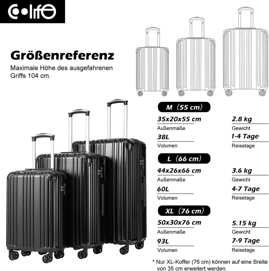 COOLIFE Hartschalenkoffer Rollkoffer Reisekoffer Handgepäck, PC+ABS-Material leicht, mit TSA-Schloss