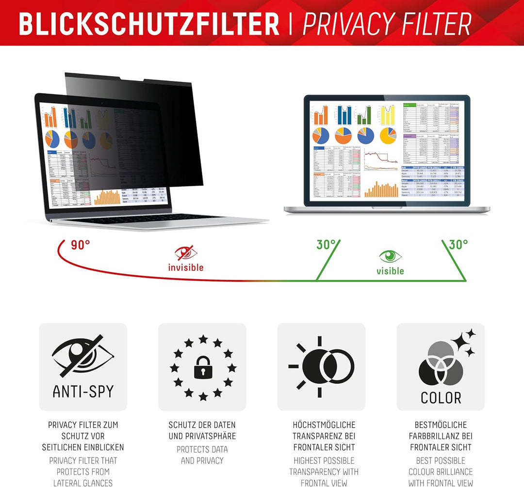 Displex PRIVACY SAFE Magnetischer 2-Wege Blickschutzfilter für Laptop/Notebook 14'' (16:10), 30,1 x