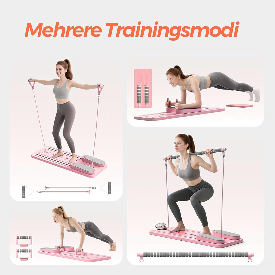 Pilates Board Upgraded, 6-in-1 Faltbares Pilates Reformer Set für Zuhause, Multifunktionales Ganzkör