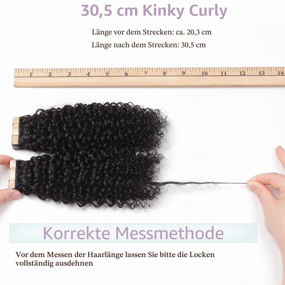 YDDM 12 Zoll Tape Extensions Echthaar 40 Stück 60g Schwarz Kinky Curly Tape In HaarverläNgerung Echt