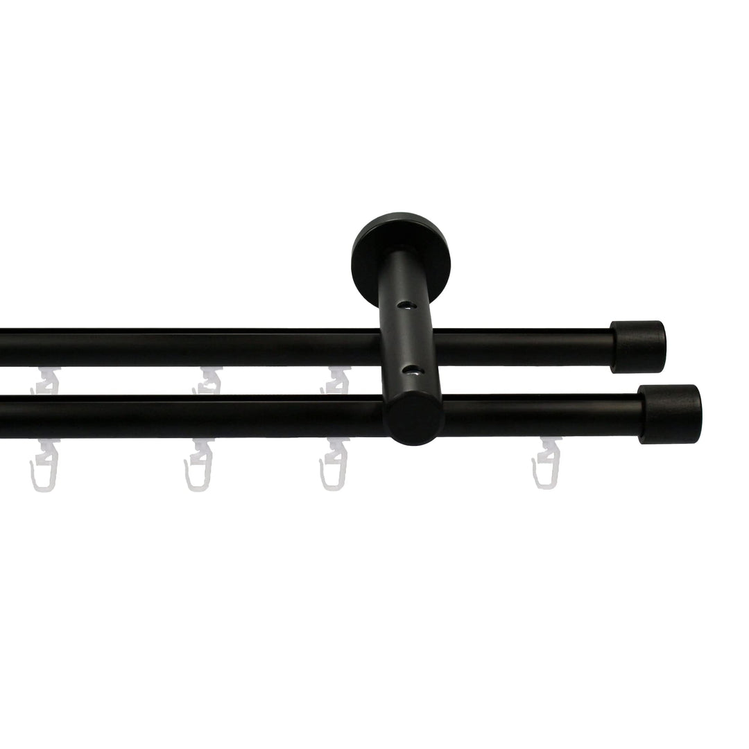 Garesa Gardinenstange Kea Ø 20mm, 2-läufig, Schwarz I Aluminium Vorhangstange inkl. Gleiter I Endkno