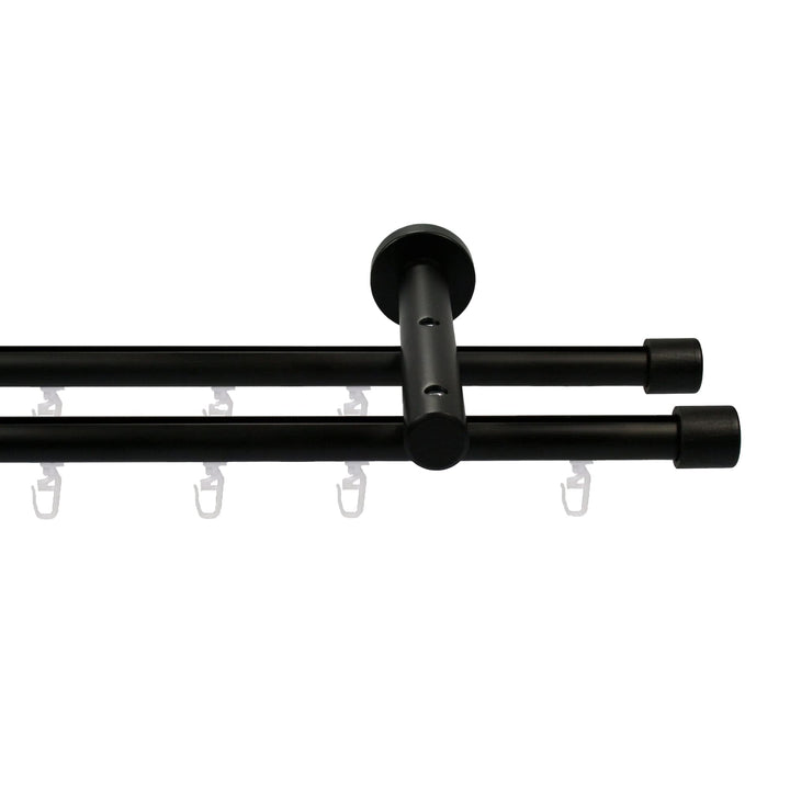 Garesa Gardinenstange Kea Ø 20mm, 2-läufig, Schwarz I Aluminium Vorhangstange inkl. Gleiter I Endkno