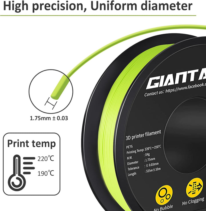 PLA Filament 1.75mm, GIANTARM 3D Drucker Filament PLA Apfelgrün 1kg Spool 1KG-PLA-Apfelgrün PLA, 1KG