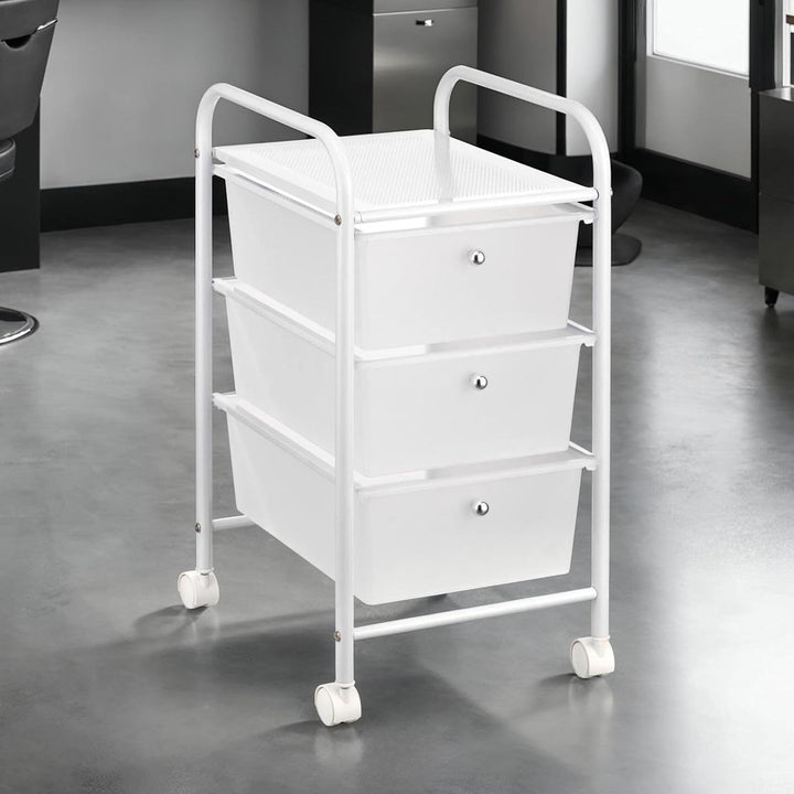 IDIMEX Badregal Rollwagen Rollcontainer GINA, mit 3 transparenten Schubladen und Metallgestell in we
