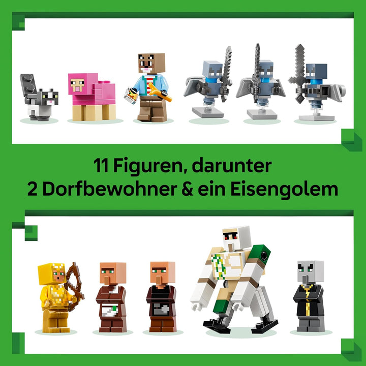 LEGO Minecraft Angriff des Magiers auf das Dorf - Modell mit Garten - 11 Figuren inkl. Maurer & Eise