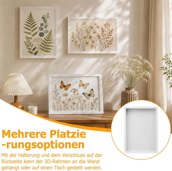 3D Bilderrahmen Zum Befüllen, 30 x 40 cm Bilderrahmen Tief Hölzern Bis 3cm, Tiefer Bilderrahmen Zum