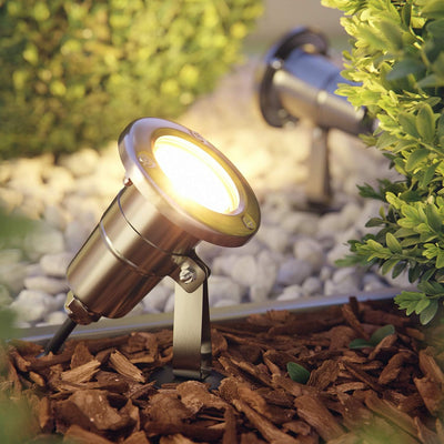 ledscom.de Gartenstrahler MUK mit Erdspiess für aussen, Edelstahl, 24,66W je 483lm 30° warm-weiss 4e