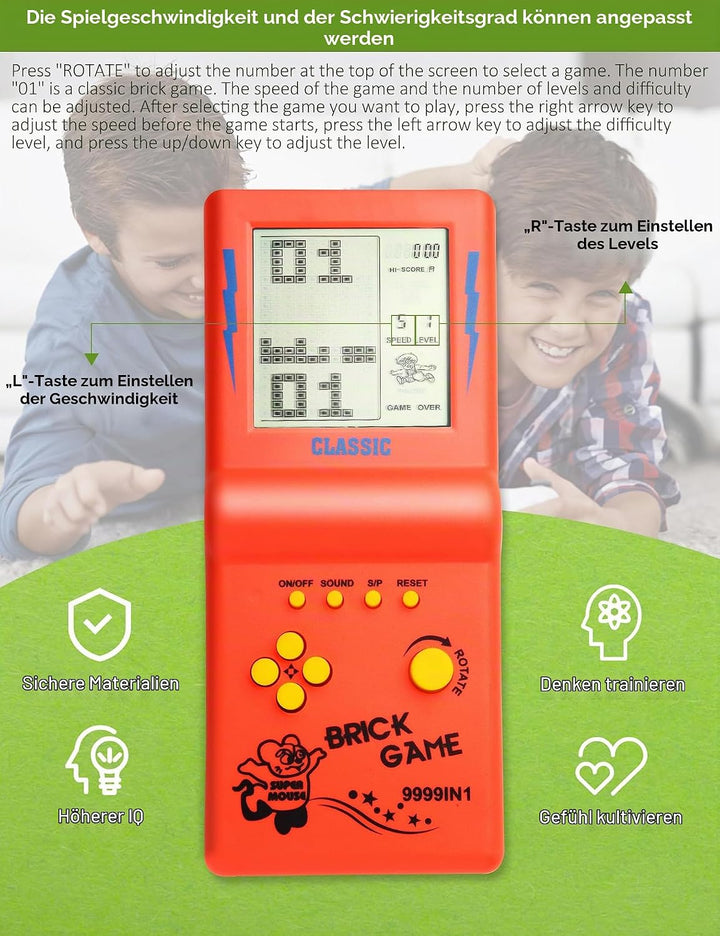 HLF 3,5-Zoll-Grossbild-Ziegel Spielkonsole Baustein Spiel Renn- / Panzerspiel eingebaute 23 Klassisc