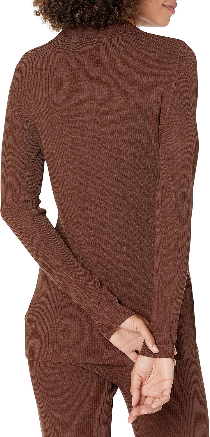 The Drop Constance Ripp-Pullover mit Knopfleiste für Damen S Schokoladenbraun, S Schokoladenbraun