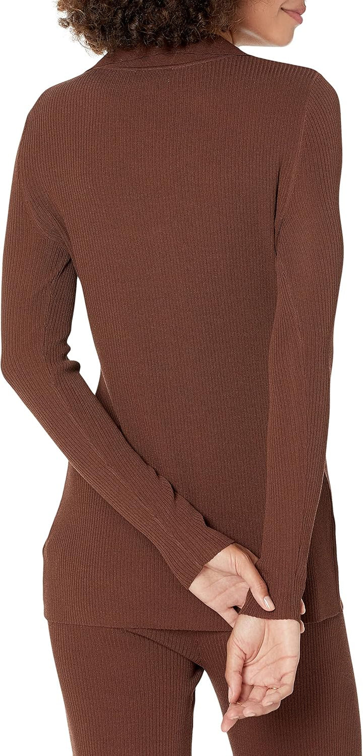 The Drop Constance Ripp-Pullover mit Knopfleiste für Damen S Schokoladenbraun, S Schokoladenbraun