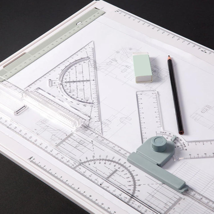 Zeichenbrett A4, DIN Zeichentisch mit Schiebelineal, Multifunktionaler Zeichenplatte Paralleler Bewe