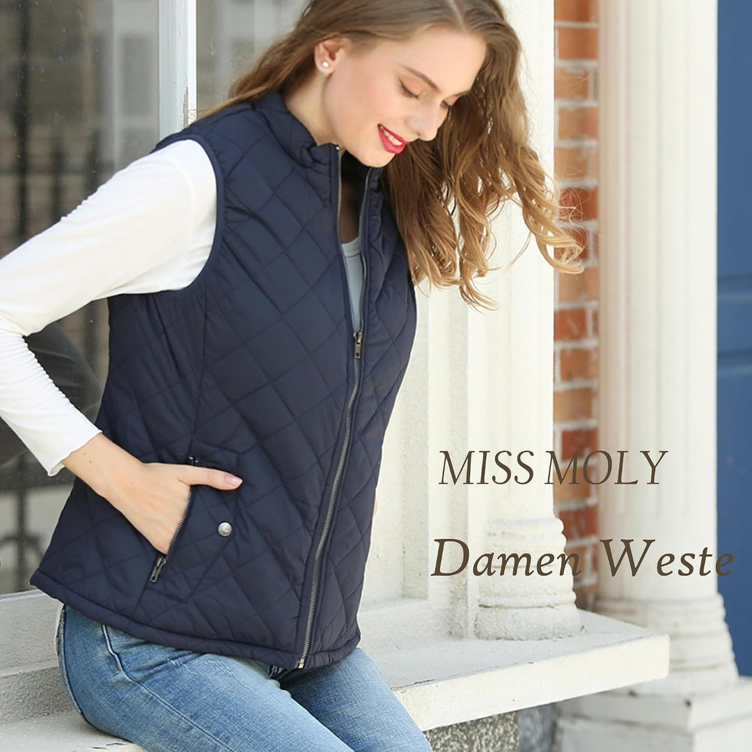 MISS MOLY Damen Weste mit Stehkragen Weste Jacke Winter Warm Ultraleicht, Navy Blau 38-40
