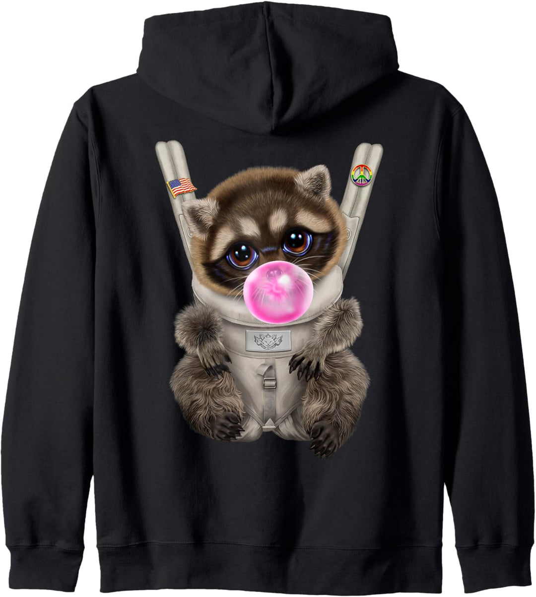 Waschbär mit Kaugummi in der Babytrage Kapuzenjacke