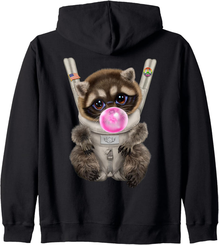 Waschbär mit Kaugummi in der Babytrage Kapuzenjacke