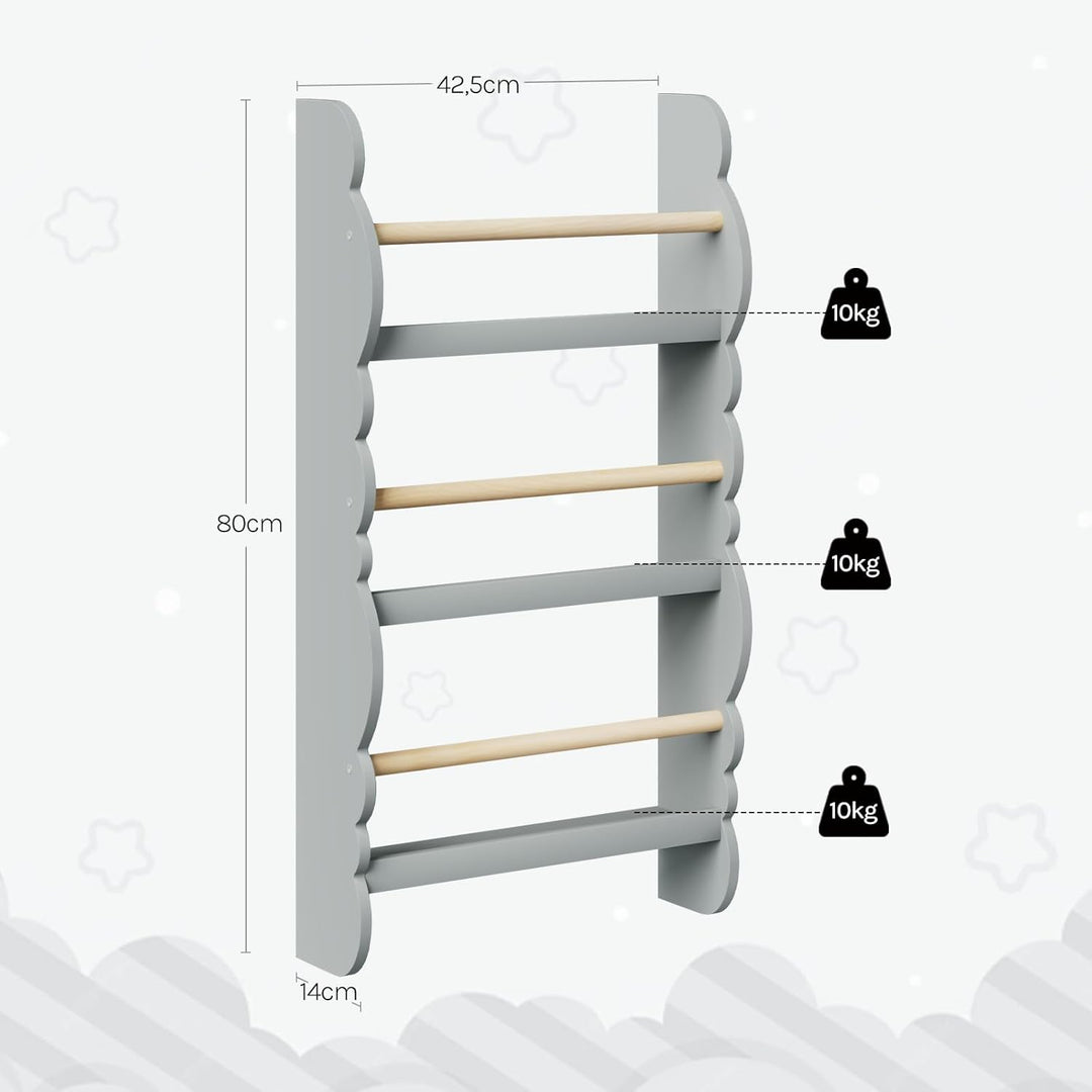 WOLTU Kinder Bücherregal Wand, Bücher-Organizer mit 3 Ablagen, Kinderregal für Buchaufbewahrung, Wan