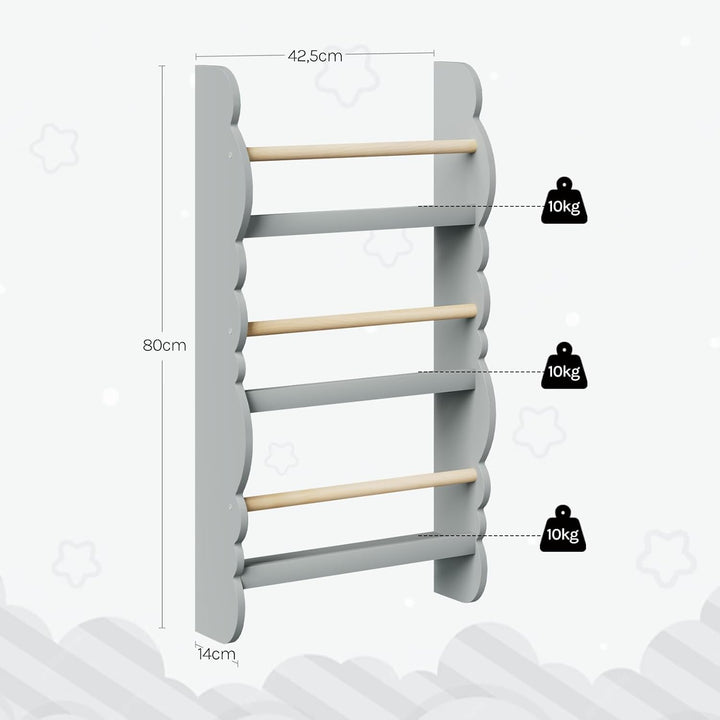 WOLTU Kinder Bücherregal Wand, Bücher-Organizer mit 3 Ablagen, Kinderregal für Buchaufbewahrung, Wan