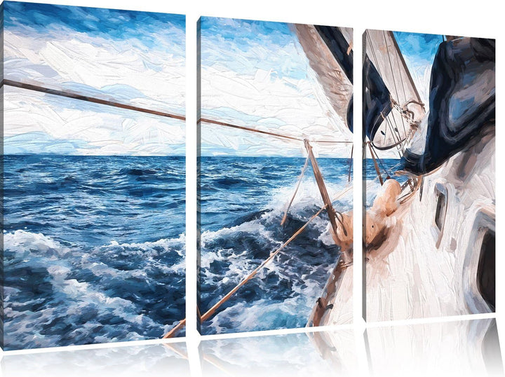 Pixxprint Die weissen Segel der Yacht Kunst als Leinwandbild/Grösse: 3 Teilig (120x80 cm) cm/Wandbil