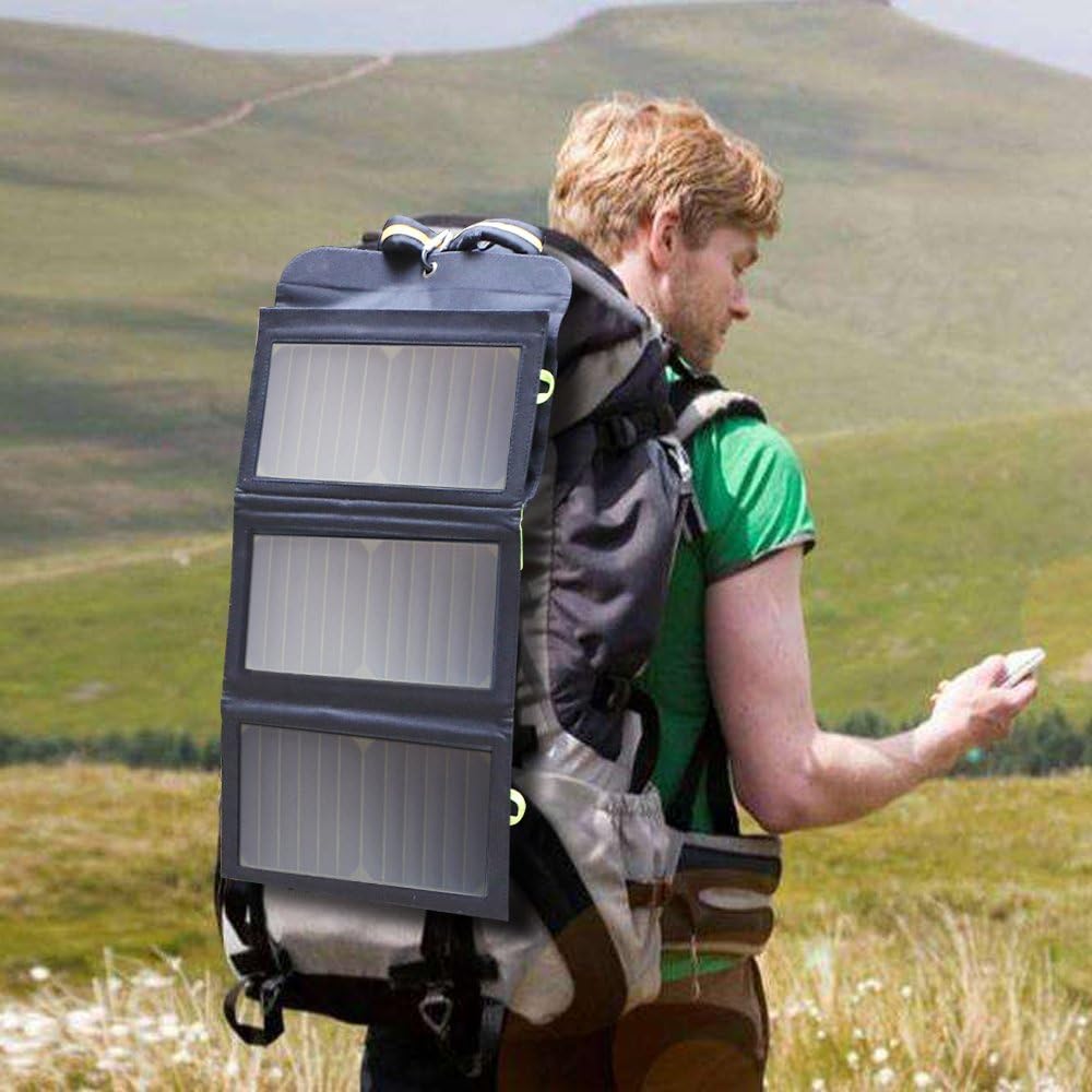 ALLPOWERS 5V 21W Solar Panel, Tragbares Solarladegerät, 3 USB-Ausgangs & 2 USB-Eingangs Wasserdichte