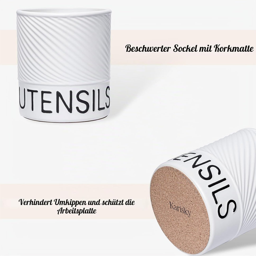 Karisky Utensilhalter für Küchentheke, 6,5 "grosser Keramikutensilien -Crock mit Korkmatte, moderner