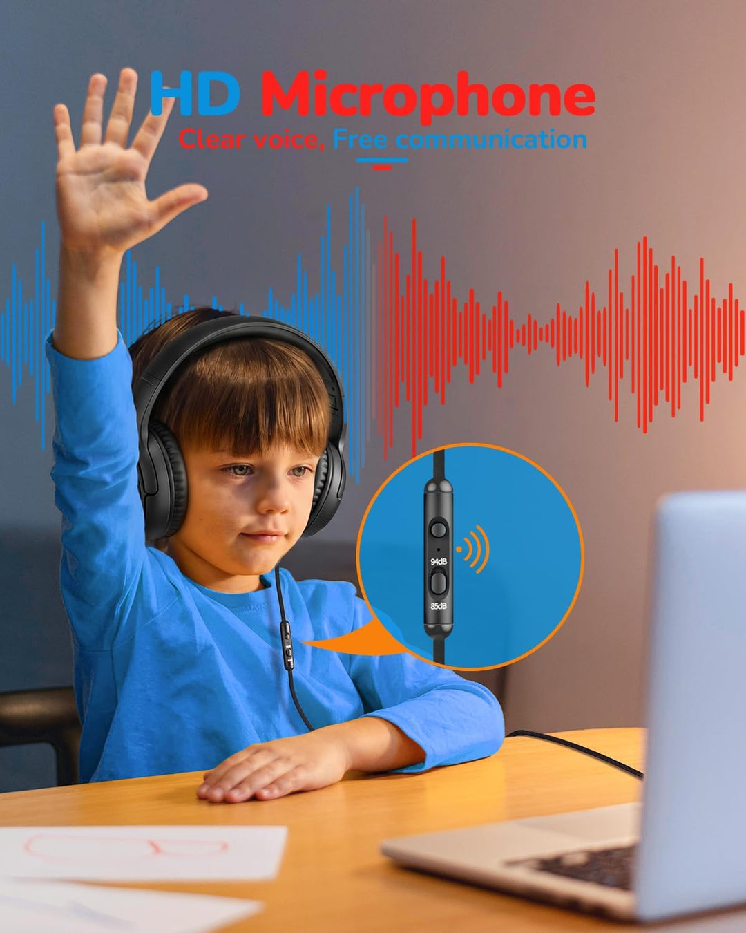 awatrue Kinder Kopfhörer, Kabel Kinderkopfhörer mit Mikrofon, Over Ear Kopfhörer Kinder für Schule/R