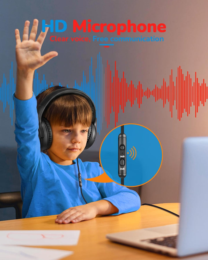 awatrue Kinder Kopfhörer, Kabel Kinderkopfhörer mit Mikrofon, Over Ear Kopfhörer Kinder für Schule/R