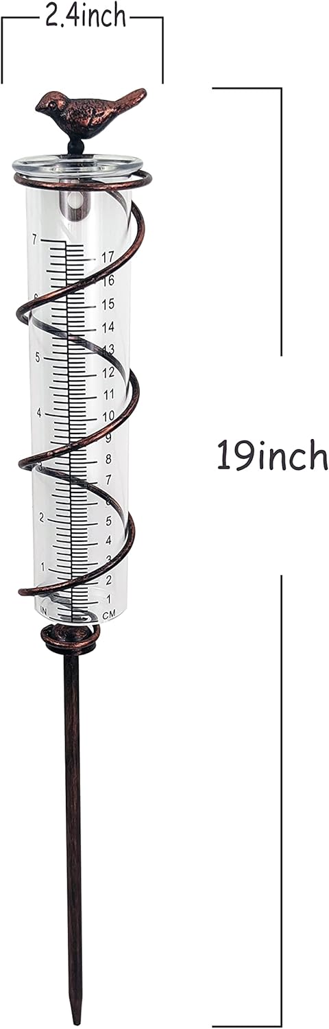JOYBee 17,8 cm Kapazität Glas Spirale Regenmesser Gusseisen Vogel Hängende Regenmesser Garten Regen