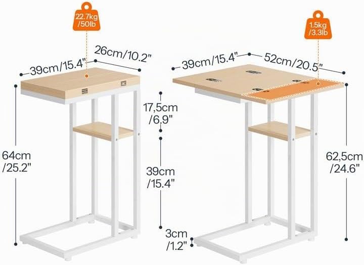 HOOBRO C-Form Beistelltisch, Klappbarer Sofatisch, Couchtisch, Kaffeetisch Snacktisch mit Lagerregal