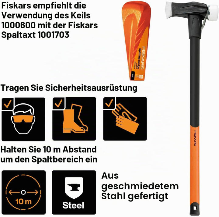 Fiskars Dreh-Spaltkeil, Für Kunststoffhammer, Gehärteter Stahl (geschmiedet), Orange, 1000600 Dreh-S