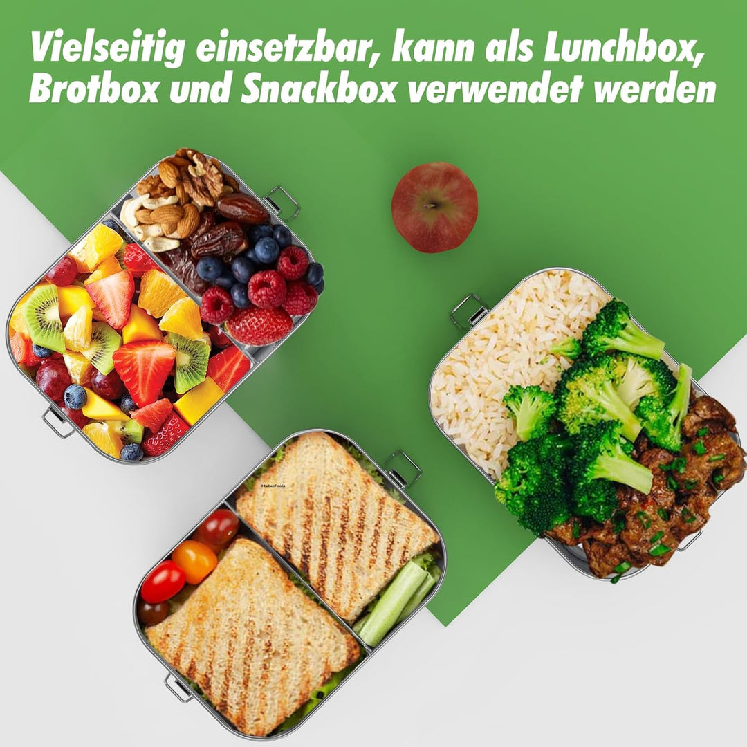 Brotdose Edelstahl mit Fächern, Lunchbox Auslaufsicher 1200ml, Brotzeitdose mit Trennwänd, Brotdosen