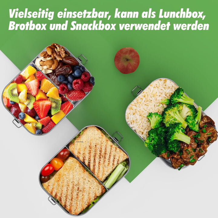 Brotdose Edelstahl mit Fächern, Lunchbox Auslaufsicher 1200ml, Brotzeitdose mit Trennwänd, Brotdosen